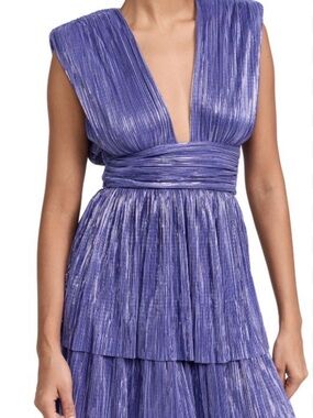 Sabina Musayev Metallic Purple Pleated Dress